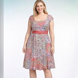 NWOT Colorful Floral Art Print Lined Chiffon Dress